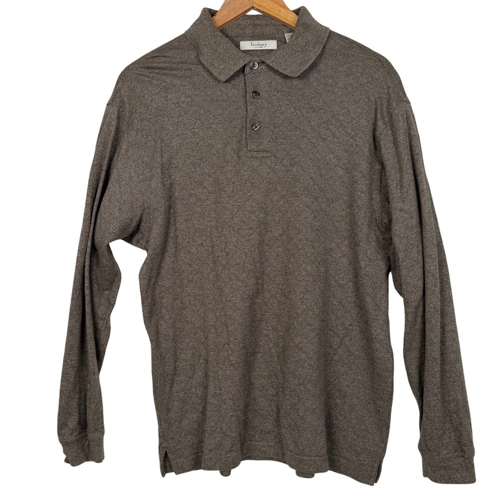 Turnbury‎ Mens Brown Long Sleeve Polo Shirt 100% Cotton Size M Heathered Knit